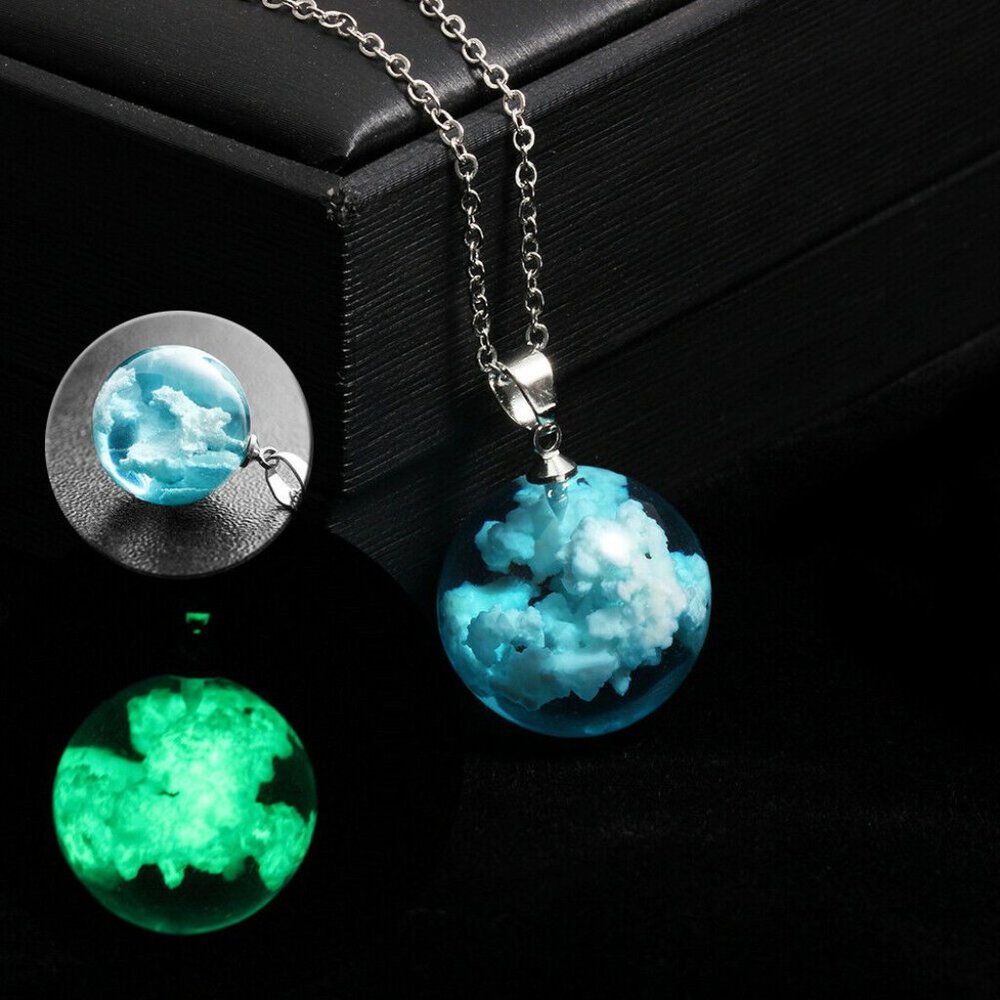 White Cloud Blue Sky Pendant Necklace Glow-in-Dark - Picture 6 of 6